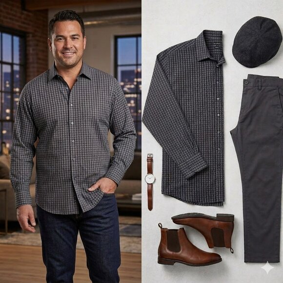 Synrgy Other - SYNRGY Men’s 4XL Big & Tall Dress Shirt - 100% Cotton - Geometric Micro-Print